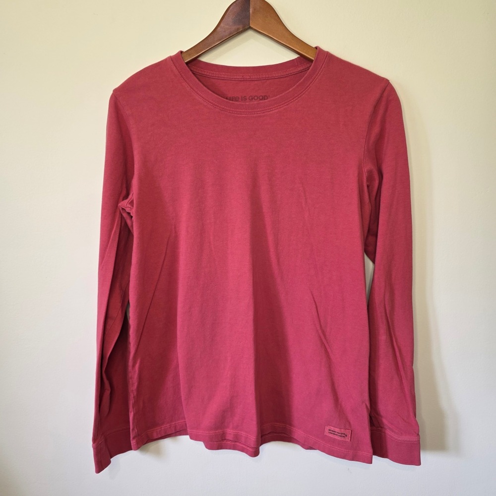 Life Is Good Crusher Tee Women Medium Pink Casual Long Sleeve Cotton Top Classic